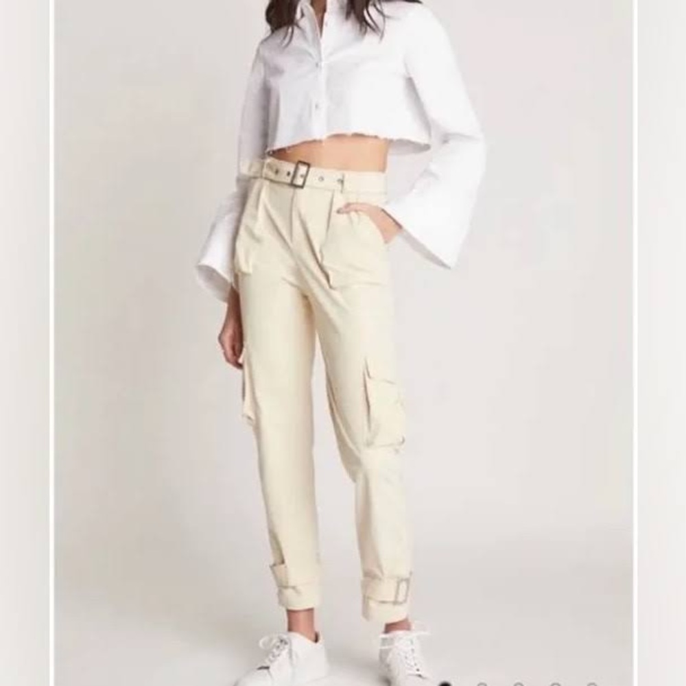 Cream Cargo Pants With Straps Gem